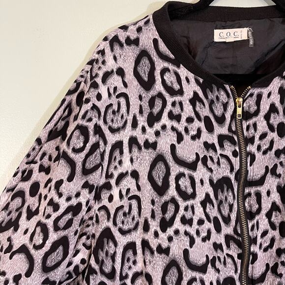 COC Bomber Jacket Womens 1XL Animal Leopard Print Full Zip Black Gray - Picture 4 of 9